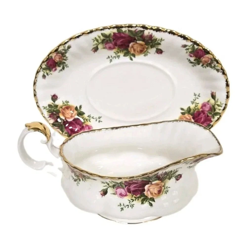 Royal Albert Bone China Old Country Roses Gravy Boat With Underplate England
